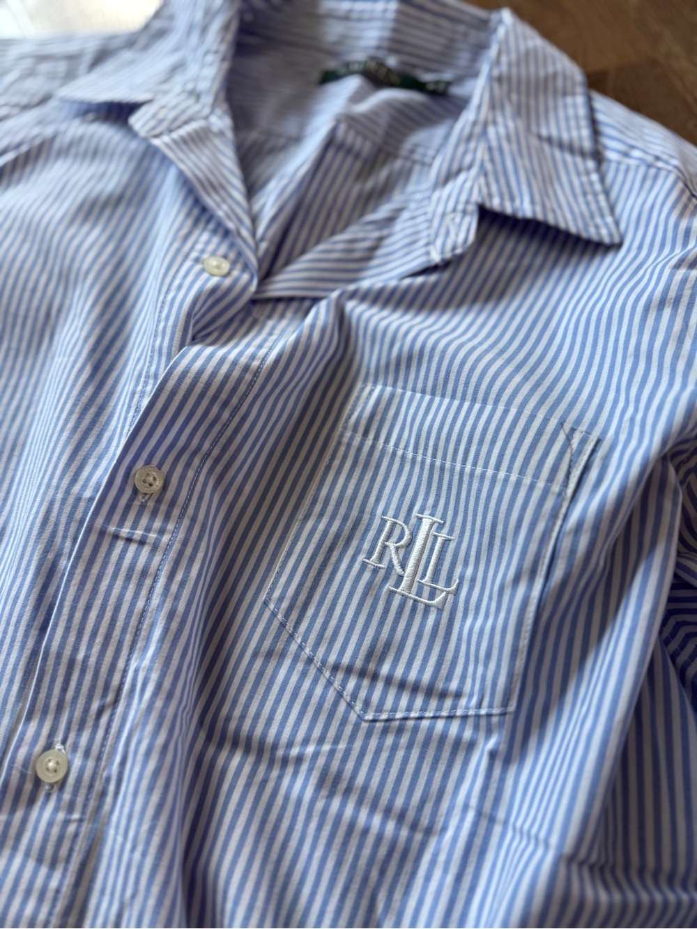 Lauren Ralph Lauren Blue and White Striped Button-Down Sleep Shirt size M - Picture 7 of 9